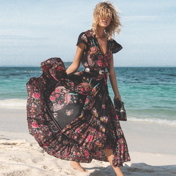Lang damekjole med blomsterprint M