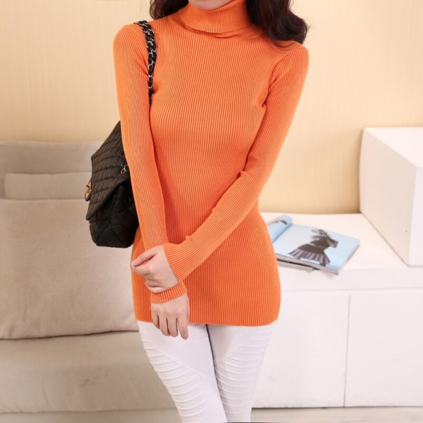 Lång elastisk turtleneck för kvinnor orange XS