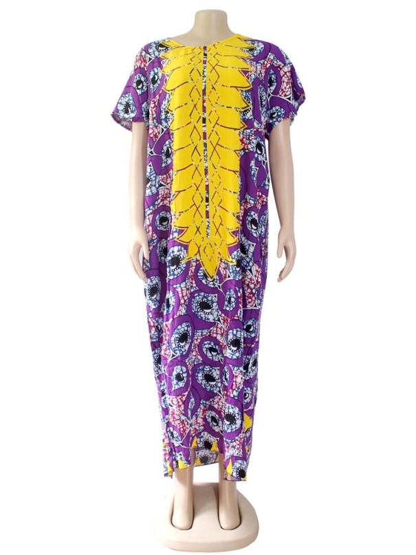 Lang etnisk kjole lilla