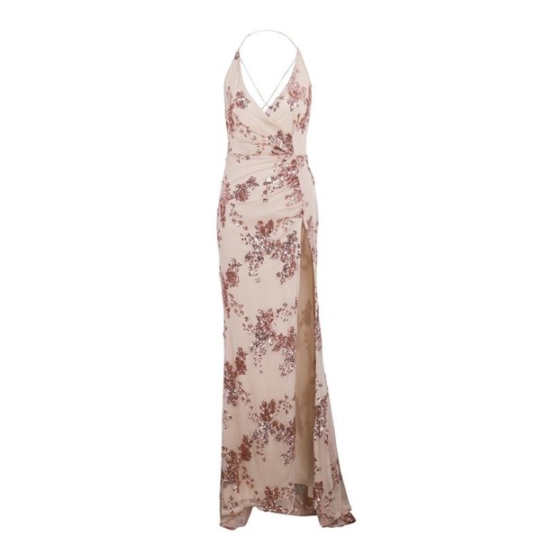 Lang kjole med slids Valeria beige L