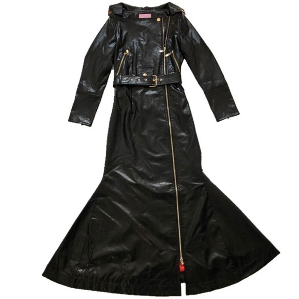 Lång läderkappa för kvinnor P1758 XL