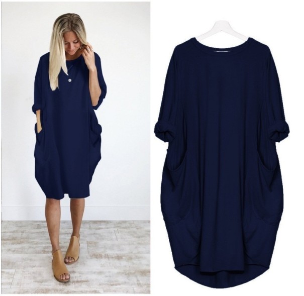 Lång oversized T-shirt för kvinnor mörkblå XS