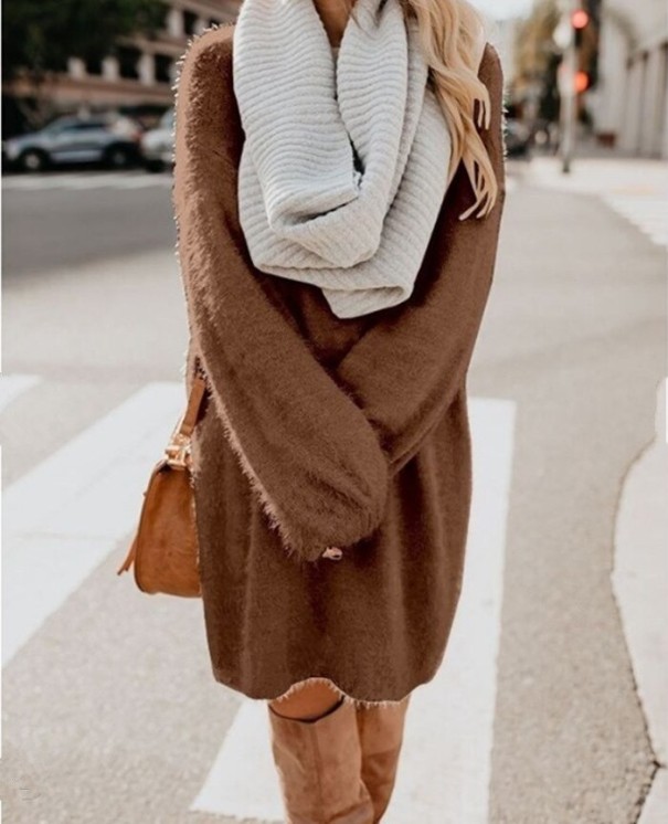 Lang pelset sweater til kvinder brun S