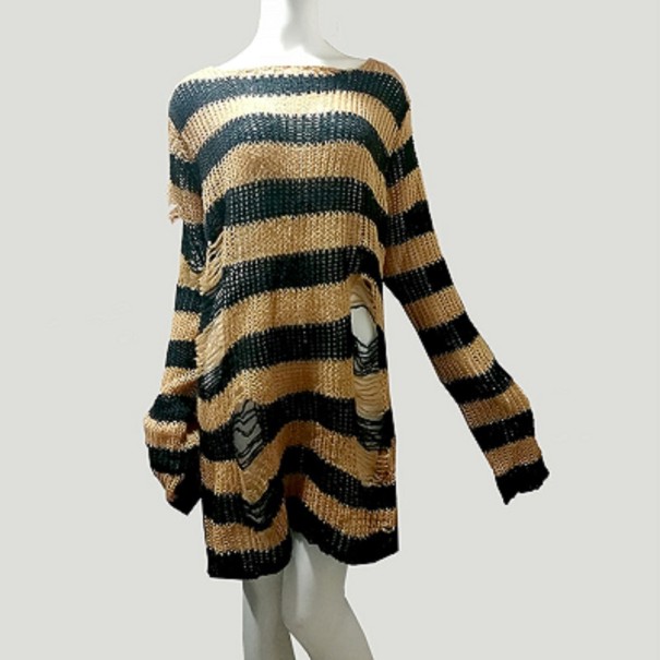 Lang stribet sweater med slidser til kvinder gul