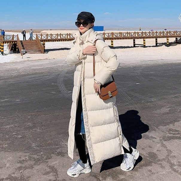 Lång vinterjacka för kvinnor A1895 beige S