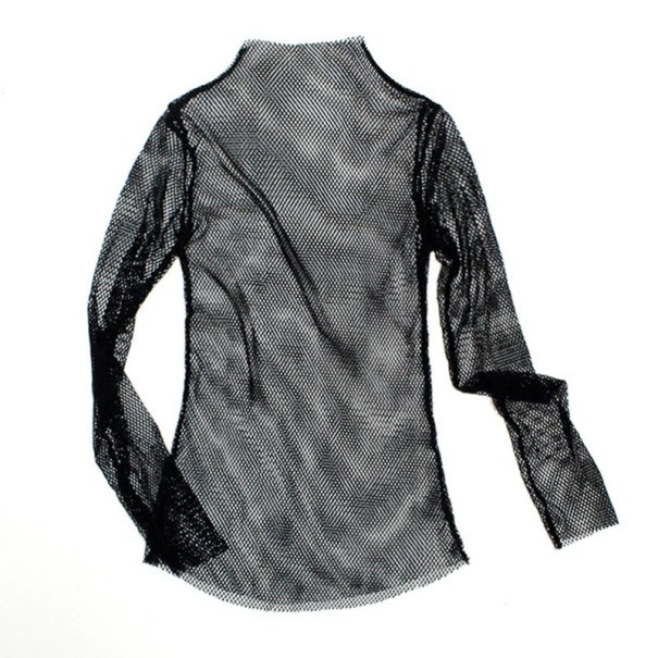 Langærmet mesh-T-shirt til kvinder sort