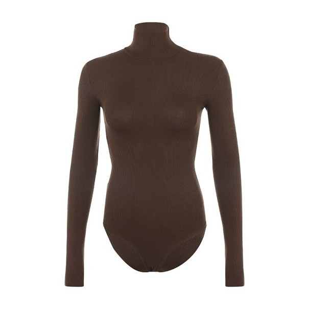 Långärmad bodysuit för kvinnor B701 brun M
