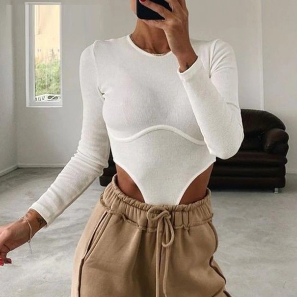 Långärmad bodysuit för kvinnor B707 vit XS