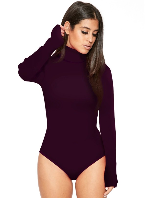 Långärmad bodysuit för kvinnor B759 mörklila L