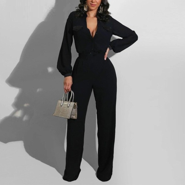 Långärmad jumpsuit för kvinnor B841 svart S