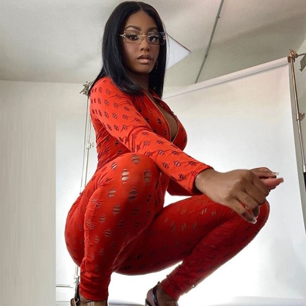 Långärmad jumpsuit för kvinnor röd XS