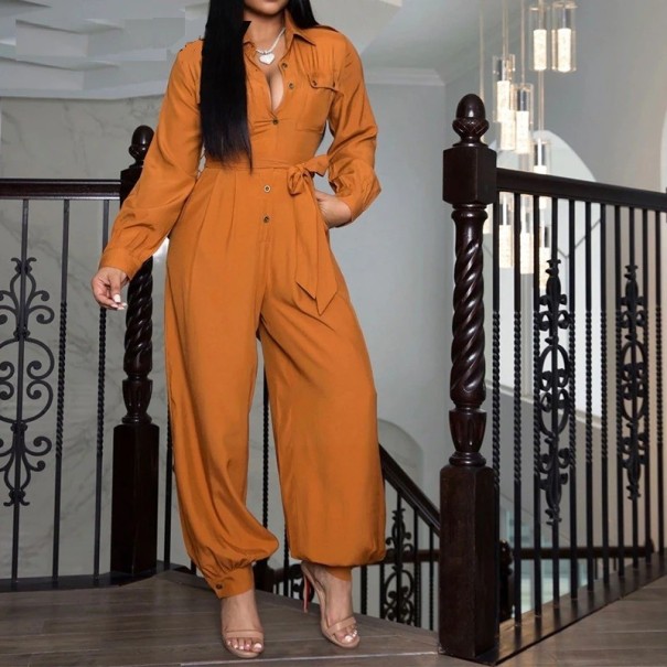 Långärmad skjorta jumpsuit för kvinnor B845 orange XL