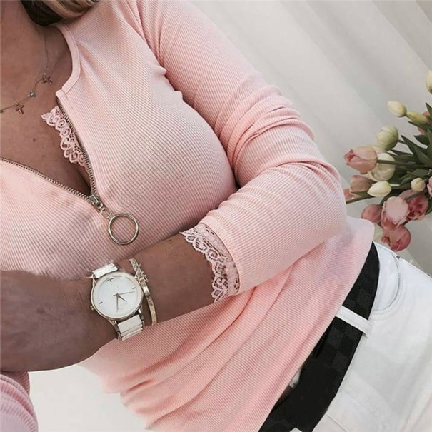 Langärmliges elastisches Damen-T-Shirt A143 rosa L