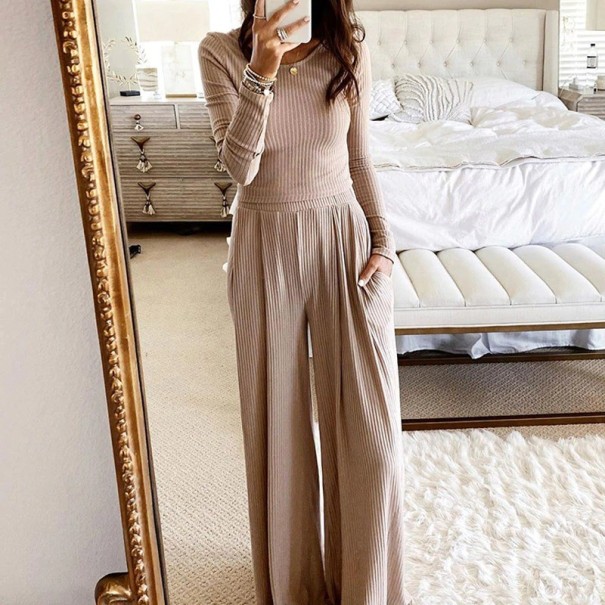 Langärmliges Oberteil und Hose für Damen B1084 beige M