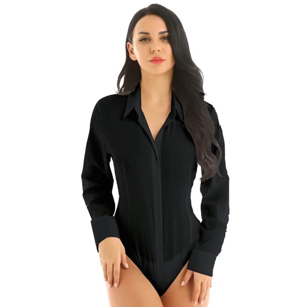 Langarmshirt-Body für Damen schwarz 3XL