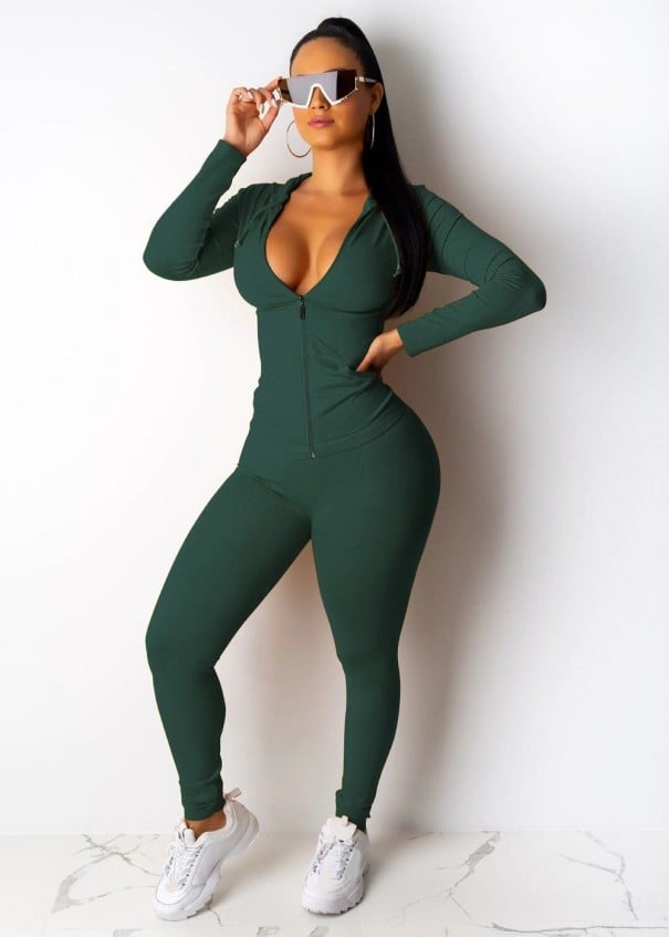 Langarmshirt und Leggings für Damen dunkelgrün 3XL