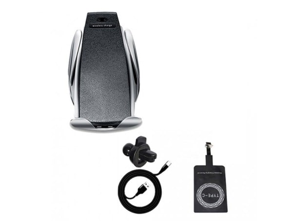 Langaton autonlaturi 10 W puhelintelineellä tuulettimen venttiiliin ja vastaanottimella puhelimille ilman langatonta latausta Mukana USB-C-kaapeli 2