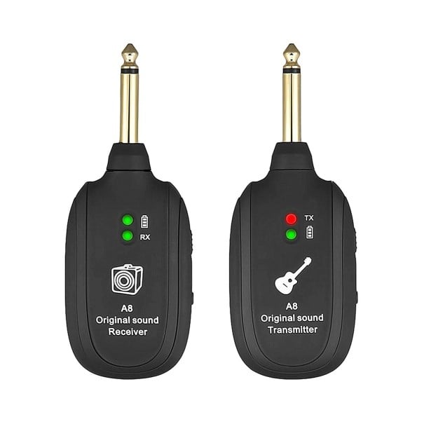 Langaton kitarajärjestelmä 13,5 x 4,5 cm UHF 730 MHz 4-kanavainen lähetin ja vastaanotin Matala latenssi 4 ms Sähkökitaralle, bassokitaralle 1