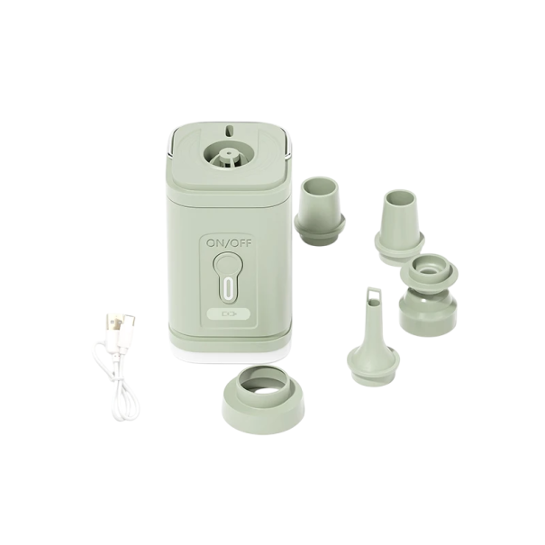 Langaton mini-ilmapumppu 25 W 500 l/min Kannettava laturi USB-C Valo 5 suutinta Kompakti pumppu 4440 mWh 5x5x8,4 cm vihreä