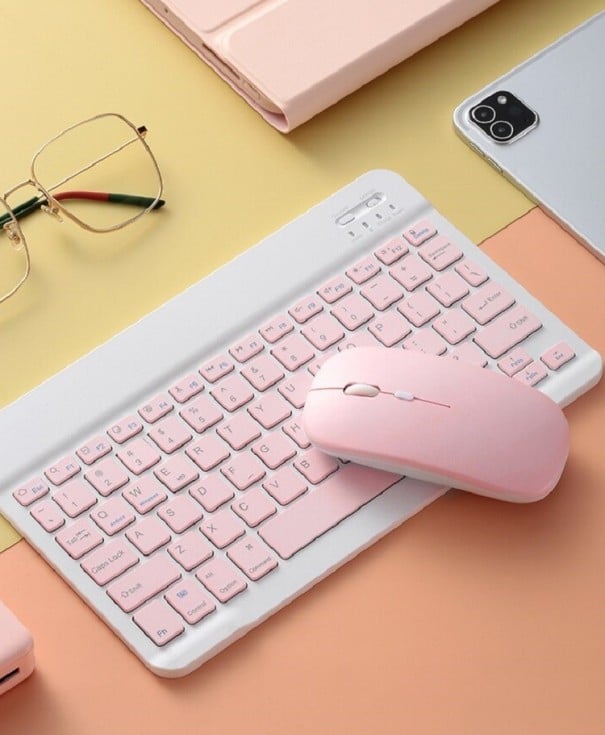 Langaton mini-näppäimistö Bluetooth-yhteydellä Ohut kompakti rakenne Litiumakku QWERTY-asettelu Saarekkeenäppäimet vaaleanpunainen 2