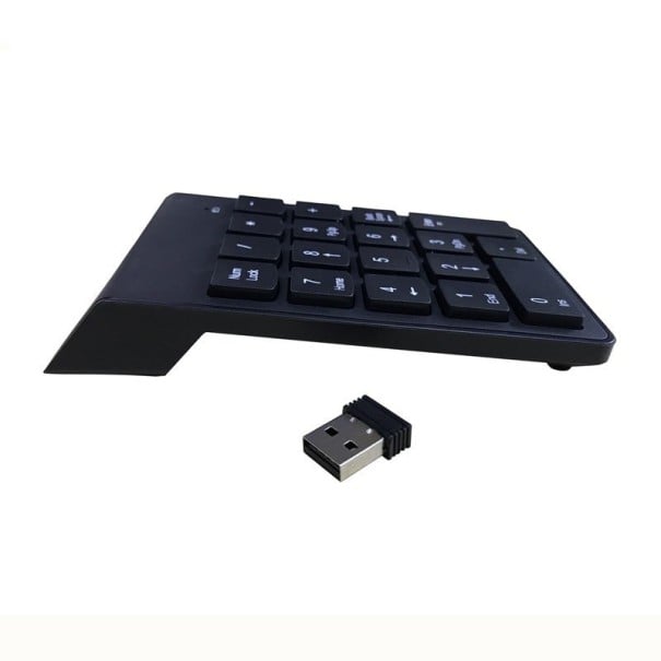 Langaton numeronäppäimistö 2,4 GHz USB-vastaanottimella kannettavalle tietokoneelle ja tietokoneelle AAA-paristolla Musta muovi 14 x 8,5 x 2 cm 1