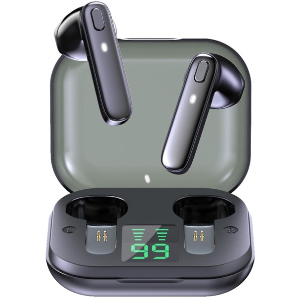 Langattomat nappikuulokkeet Bluetooth 5.0 Kantama 15 m Jokainen kuuloke voidaan käyttää erikseen Näyttö kotelossa Musiikin ja puheluiden musta