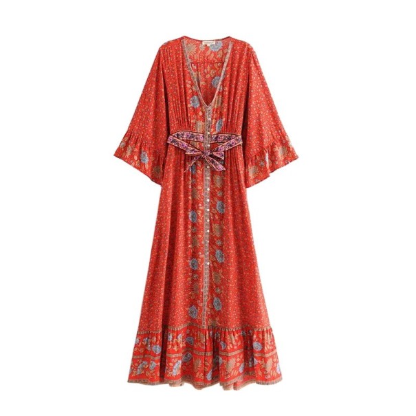 Lange Boho-jurk met wijde mouwen M 2