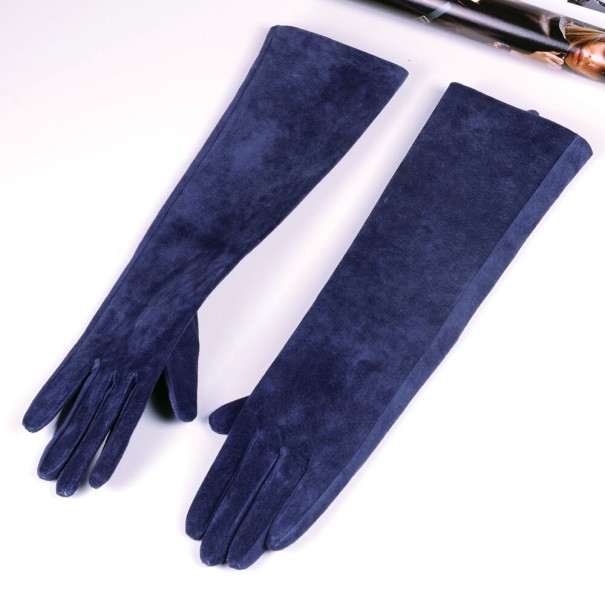 Lange Damen-Lederhandschuhe dunkelblau XXL