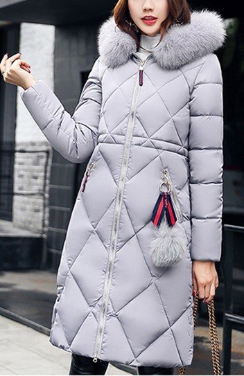 Lange Damen-Winterjacke mit Muster J2323 grau L
