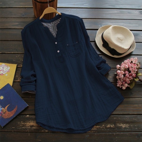 Lange Damenbluse mit Tasche dunkelblau M