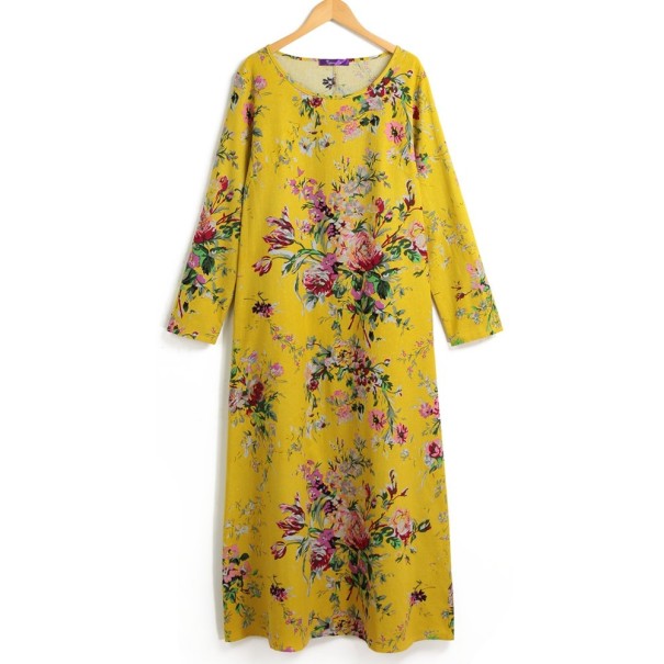Lange damesjurk met mouwen geel 3XL