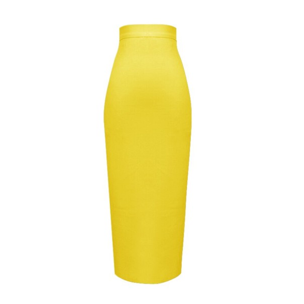 Lange damesrok met hoge taille geel L