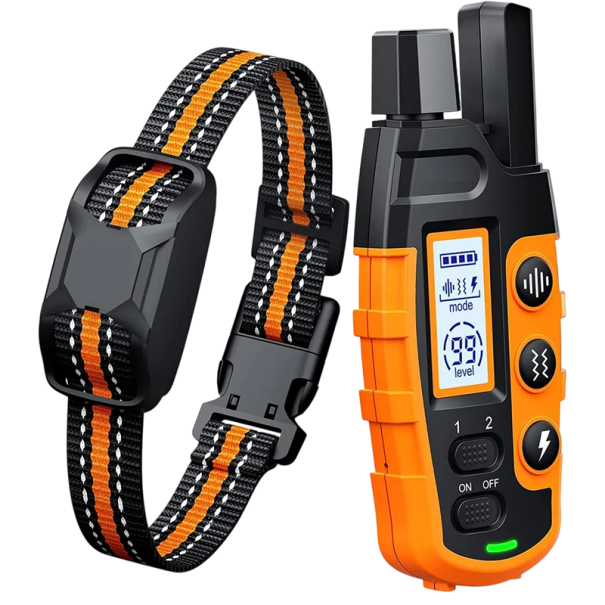 Lange elektrische hondentrainingshalsband met afstandsbediening, oplaadbare waterdichte halsband, pieptoon, vibratie, schok, elektronische training oranje