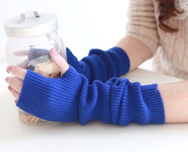 Lange fingerlose Damenhandschuhe J3111 blau