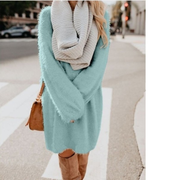 Lange harige trui voor dames turquoise XS