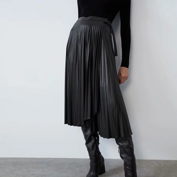 Lange imitatieleren rok voor dames M