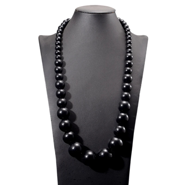 Lange ketting met houten kralen lengte 37 cm hout ronde kralen verschillende maten gele ketting voor dagelijks gebruik zwart
