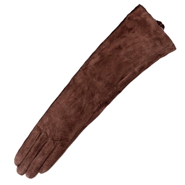 Lange leren dameshandschoenen koffiekleur M