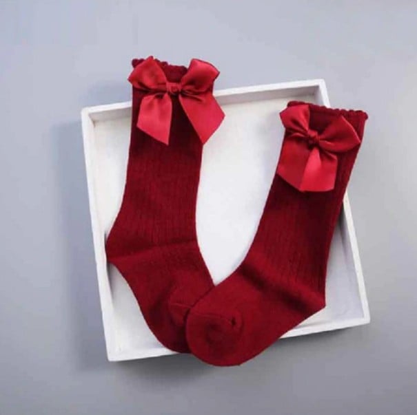 Lange Mädchensocken mit Schleife rot 0-2 Jahre