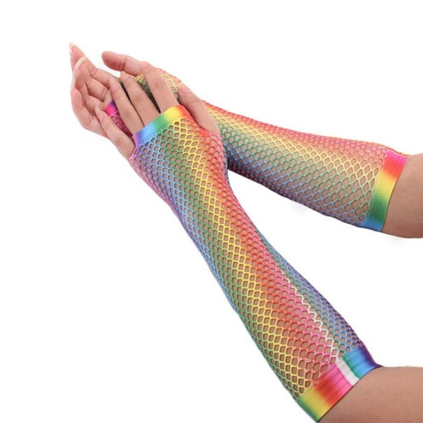 Lange regnbuefarvede mesh-handsker 1
