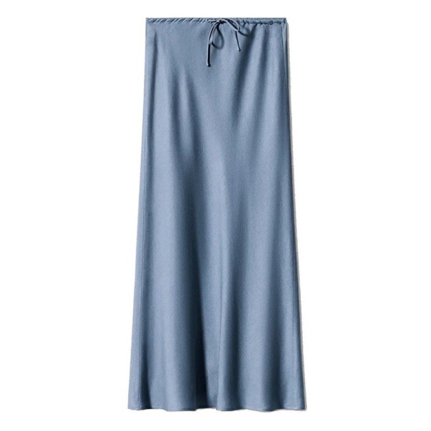 Lange satijnen maxi-rok voor vrouwen, elegante glanzende rok met rechte taille, gladde formele rok voor avondgala, bruiloftsfeest blauw M
