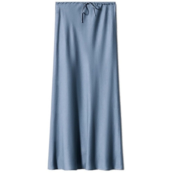 Lange satijnen rok met hoge taille, elegante damesrok met vetersluiting, glanzende rok voor dames, avond- en feestkleding blauw S