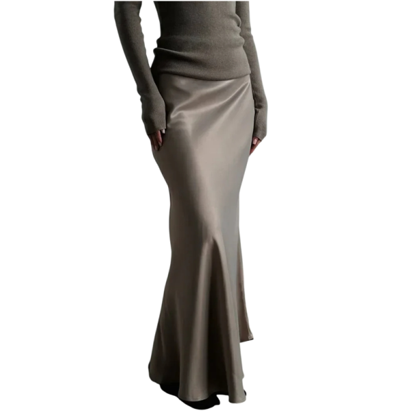 Lange satijnen rok met hoge taille Elegante glanzende damesrok Maxi-rok voor de maatschappij Formele outfit voor lente en zomer kaki L