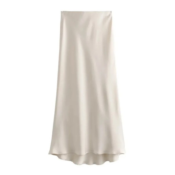 Lange satijnen rok voor dames met hoge taille Elegante maxi-rok voor de zomer Feestelijke satijnen rok Zacht glanzend materiaal crème M