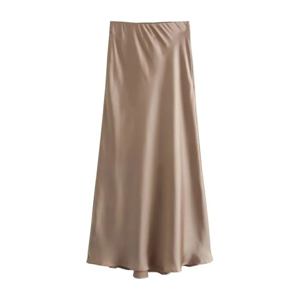 Lange satijnen rok voor dames met hoge taille Elegante maxi-rok voor de zomer Feestelijke satijnen rok Zacht glanzend materiaal kaki L