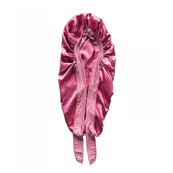 Lange zijden kap 68 x 32 cm met elastische satijnen band Nachtkap voor vrouwen Krullend haar Dreadlocks Vlechten Kapsel Bescherming roze