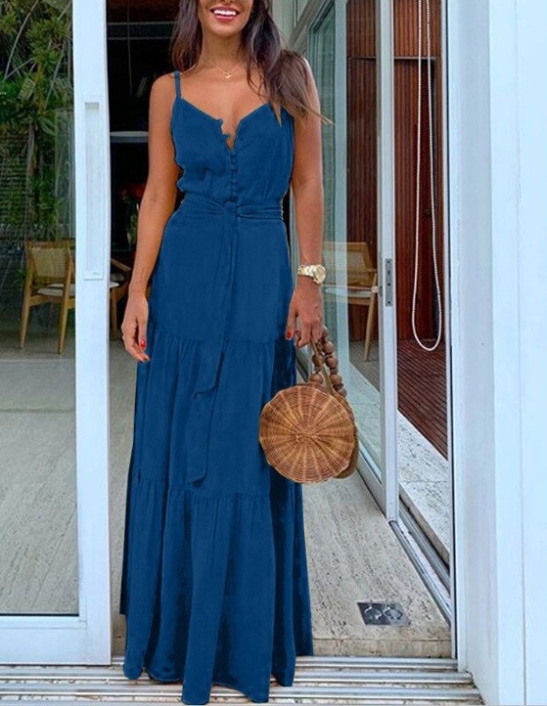 Lange zomerjurk A2773 blauw S