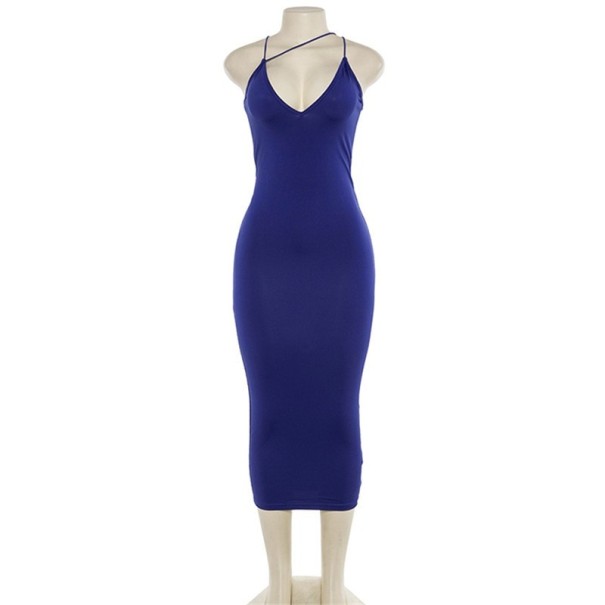 Lange zomerjurk met dunne bandjes blauw S