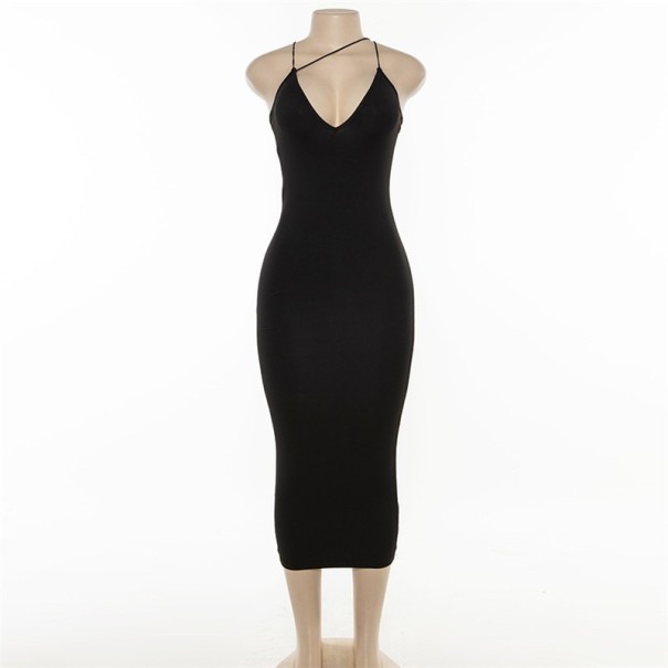 Lange zomerjurk met dunne bandjes zwart XS