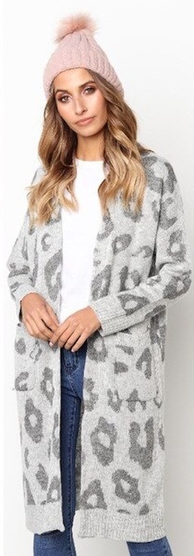 Langer Damen-Cardigan mit Leopardenmuster L 1